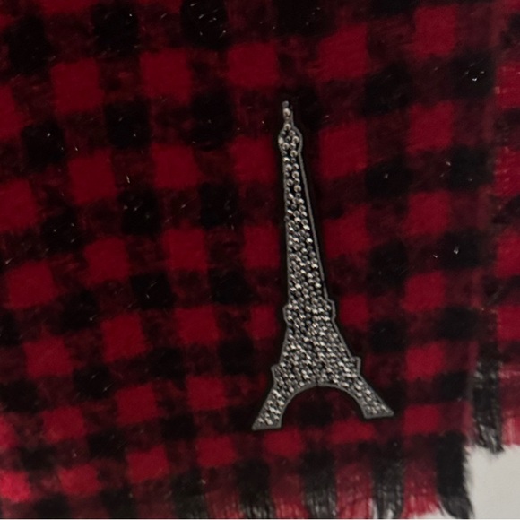 Karl Lagerfeld Red and Black ✨ glitter Scarf with Eiffel Tower Paris Design - Picture 5 of 11
